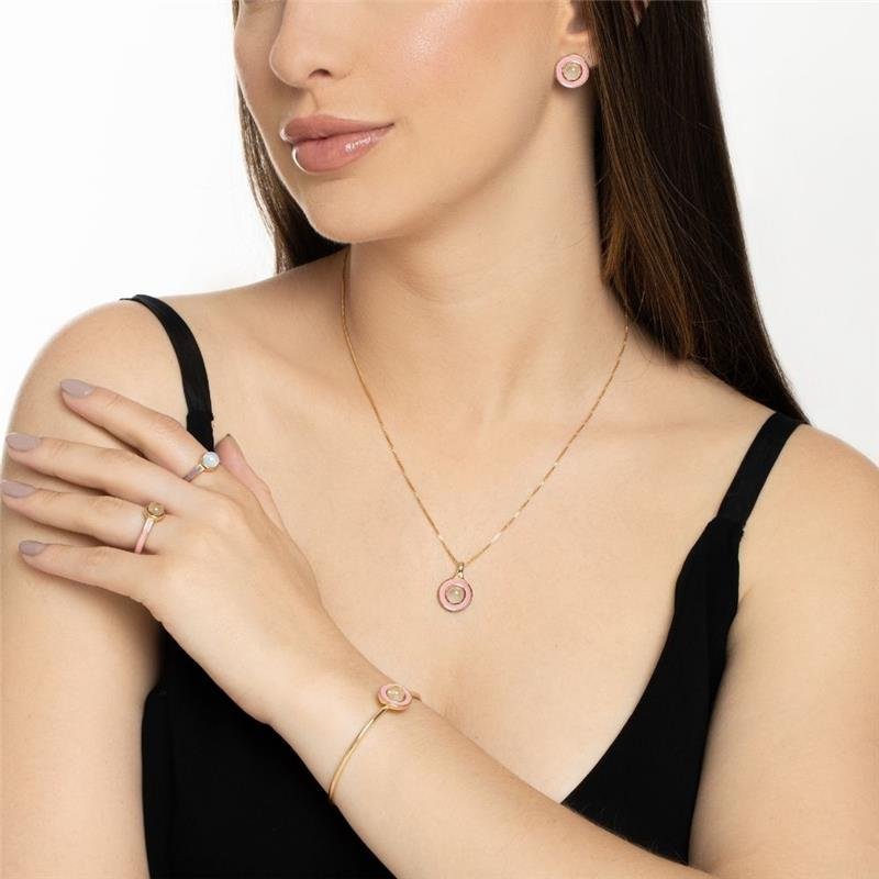 BRINCO FOLHEADO A OURO COM ESMALTE ROSA