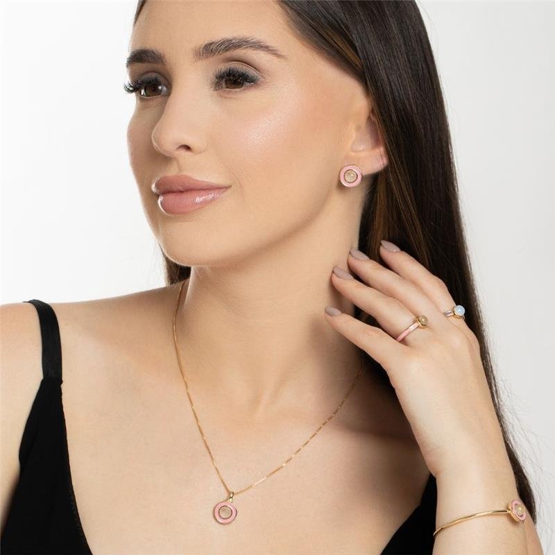 BRINCO FOLHEADO A OURO COM ESMALTE ROSA