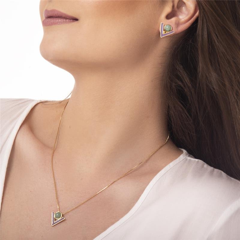 BRINCO FOLHEADO A OURO COM ESMALTE LILÁS