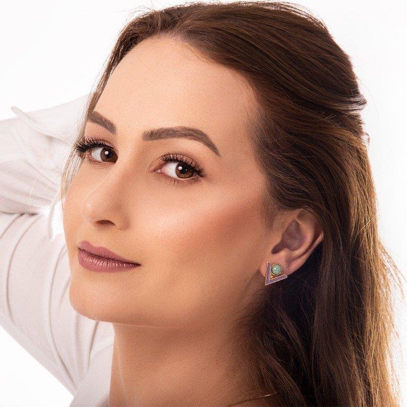 BRINCO FOLHEADO A OURO COM ESMALTE PRETO