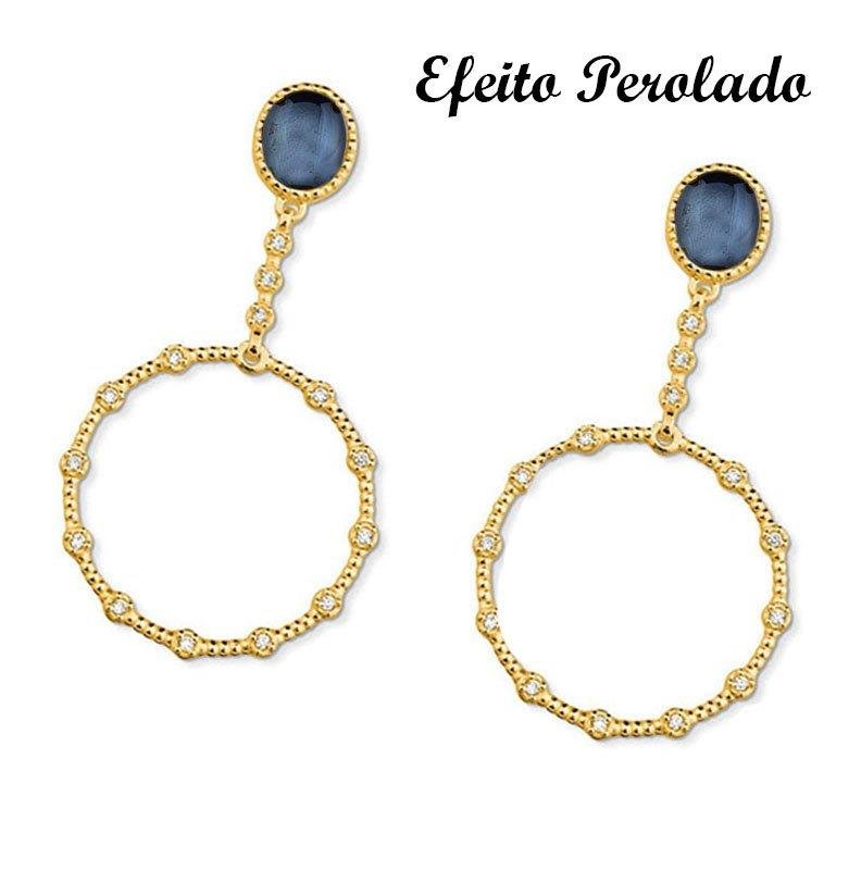 BRINCO COM EFEITO PEROLADO FOLHEADO A OURO