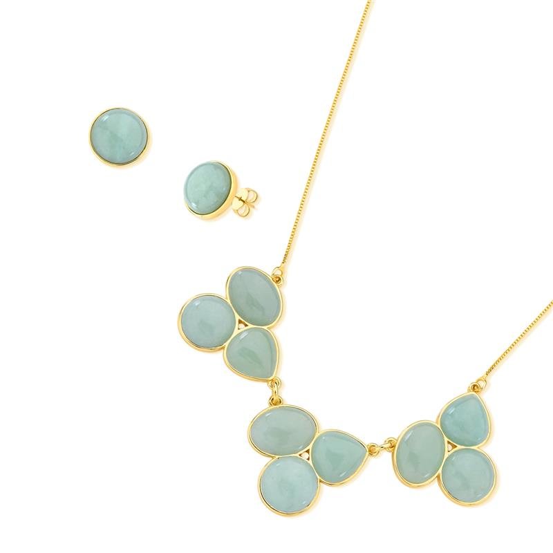 CONJUNTO FOLHEADO A OURO