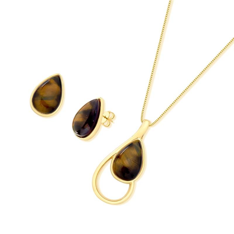 CONJUNTO FOLHEADO A OURO