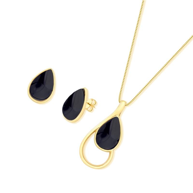 CONJUNTO FOLHEADO A OURO