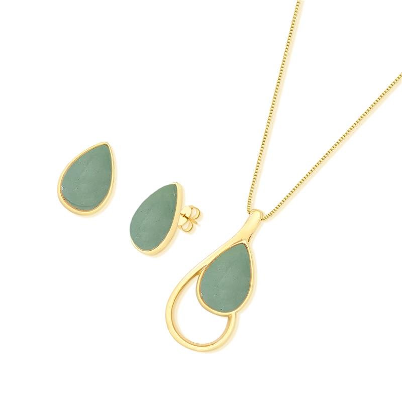 CONJUNTO FOLHEADO A OURO