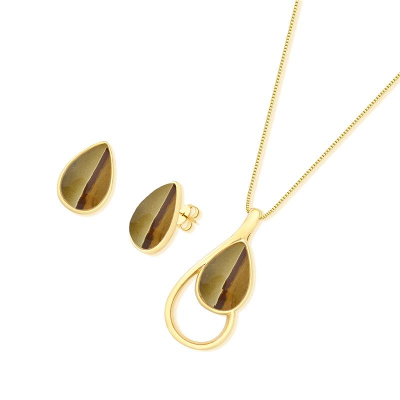 CONJUNTO FOLHEADO A OURO