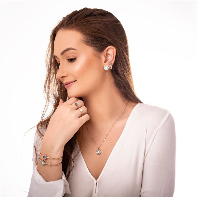 CONJUNTO FOLHEADO A OURO COM ESMALTE LILÁS