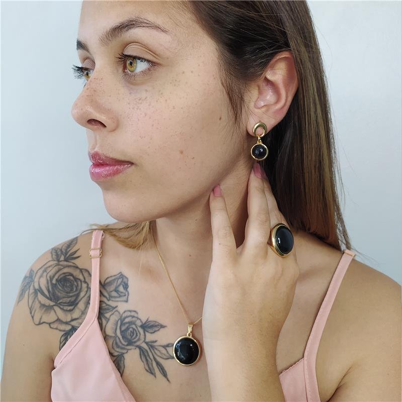 CONJUNTO FOLHEADO A OURO