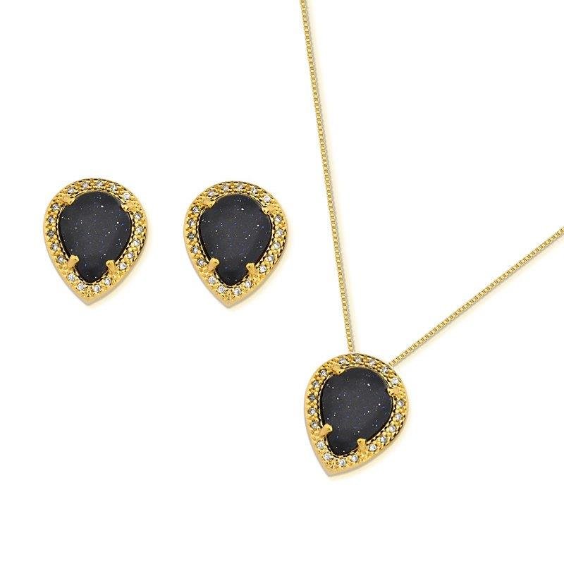 CONJUNTO FOLHEADO A OURO