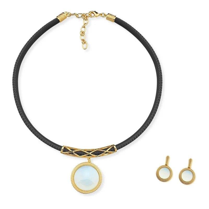 CONJUNTO DE COURO PRETO FOLHEADO A OURO