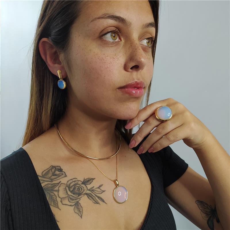 CONJUNTO FOLHEADO A OURO