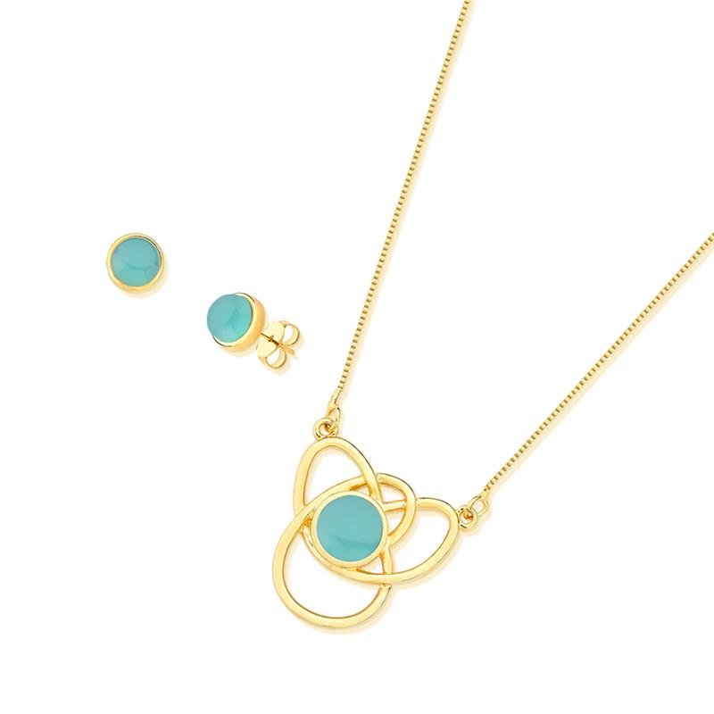 CONJUNTO FOLHEADO A OURO