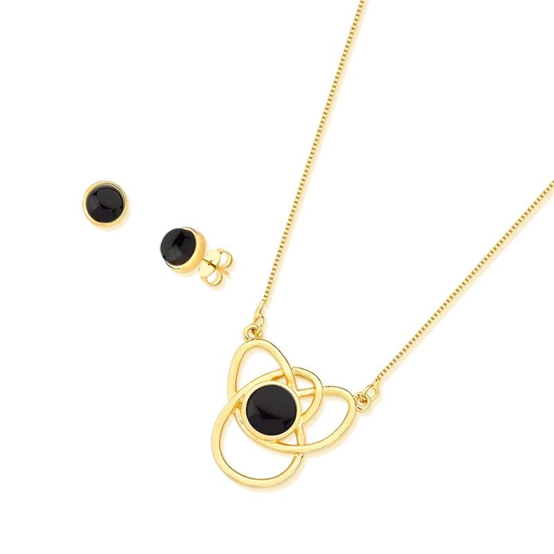 CONJUNTO FOLHEADO A OURO