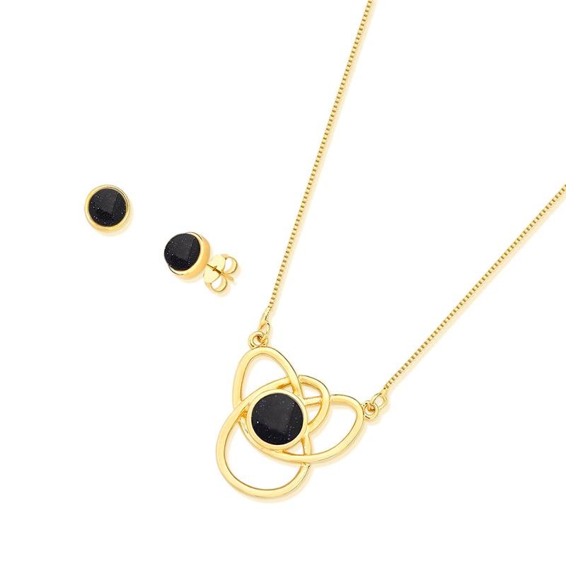 CONJUNTO FOLHEADO A OURO