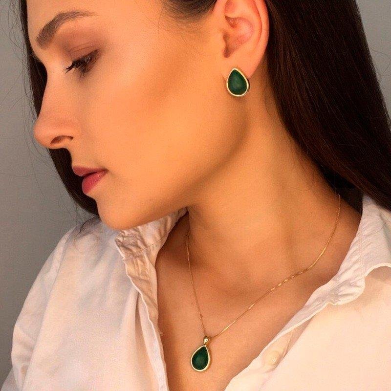 CONJUNTO FOLHEADO A OURO