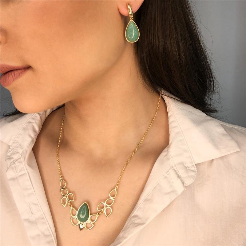 CONJUNTO FOLHEADO A OURO