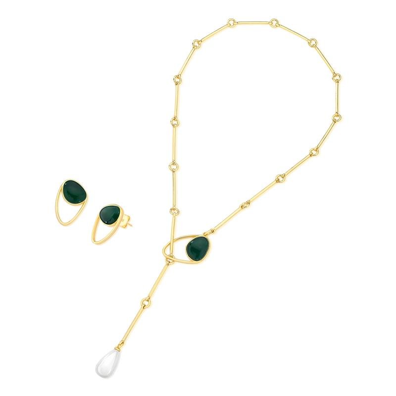 CONJUNTO FOLHEADO A OURO