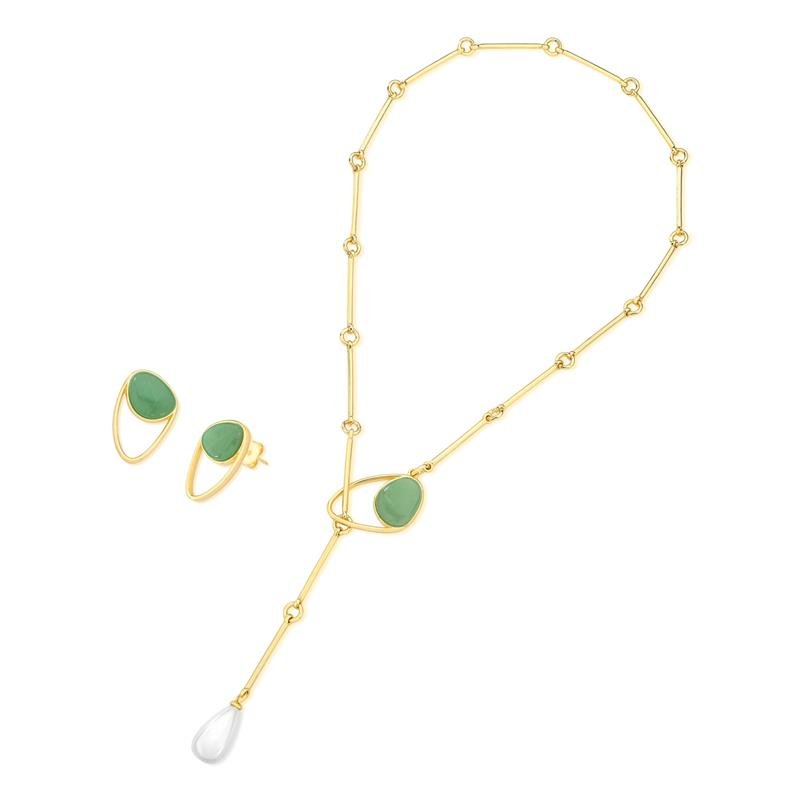 CONJUNTO FOLHEADO A OURO
