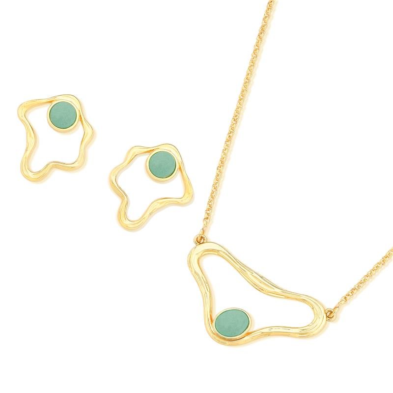 CONJUNTO FOLHEADO A OURO