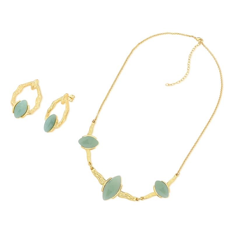 CONJUNTO FOLHEADO A OURO