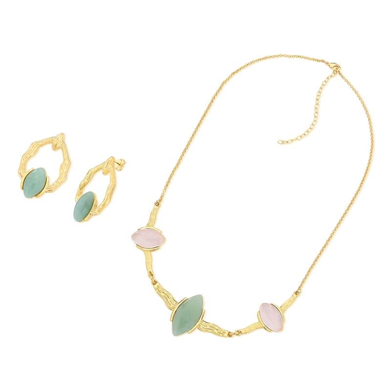 CONJUNTO FOLHEADO A OURO