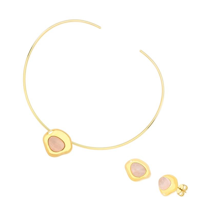 CONJUNTO FOLHEADO A OURO