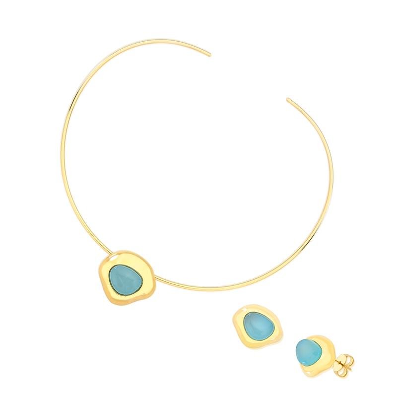 CONJUNTO FOLHEADO A OURO