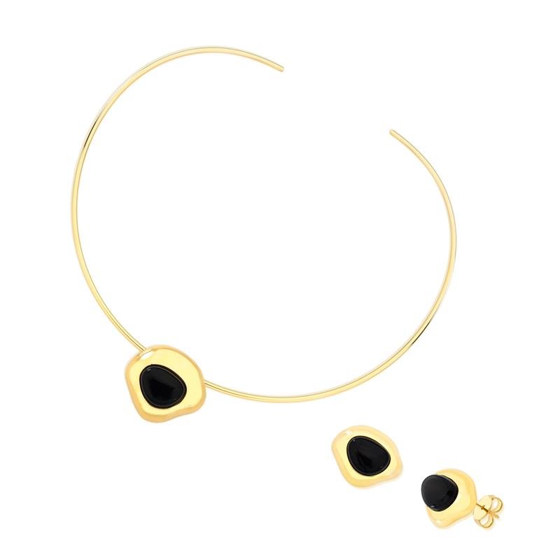 CONJUNTO FOLHEADO A OURO