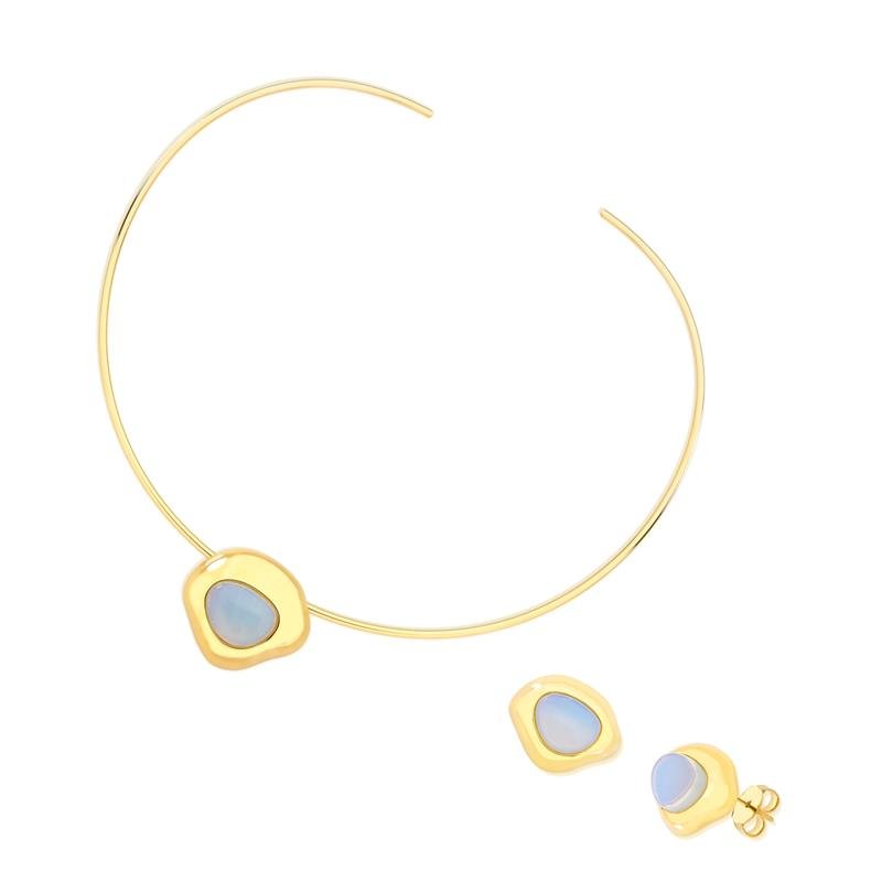 CONJUNTO FOLHEADO A OURO