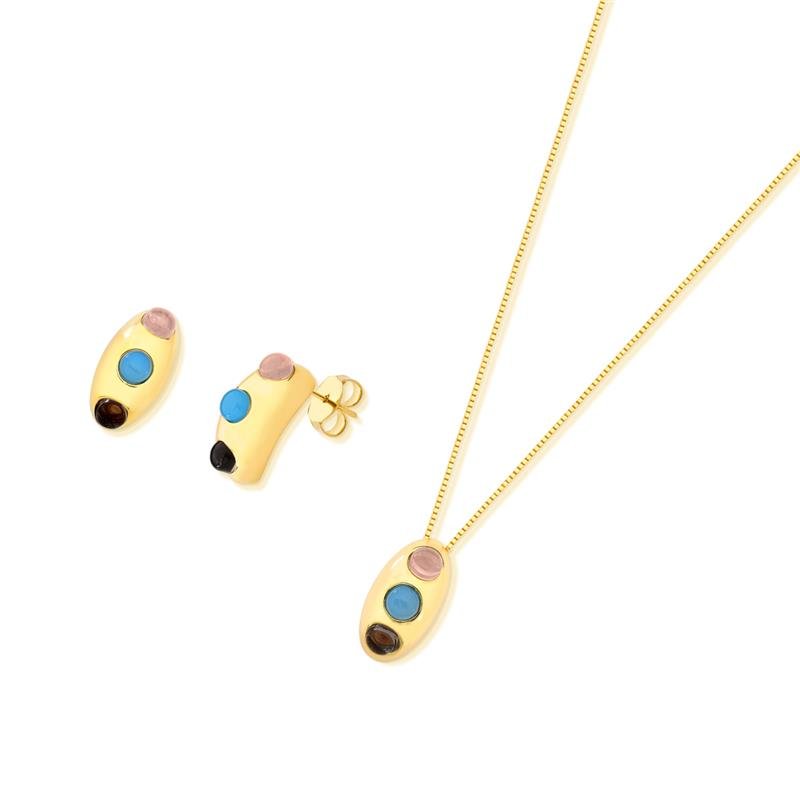 CONJUNTO FOLHEADO A OURO