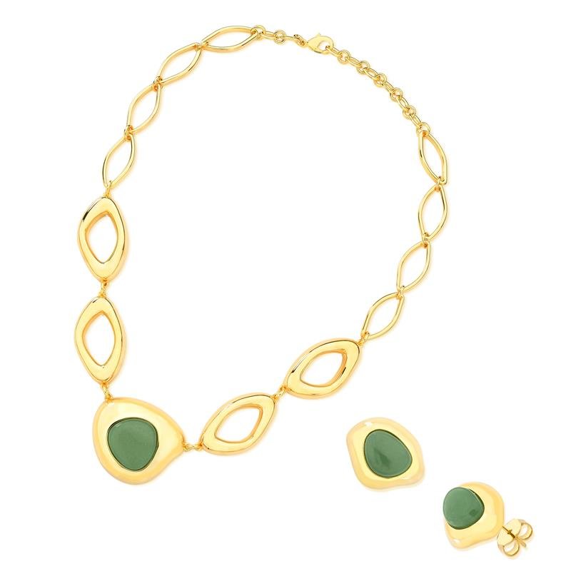 CONJUNTO FOLHEADO A OURO