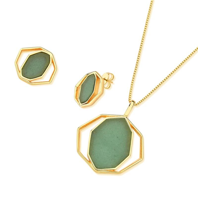 CONJUNTO FOLHEADO A OURO