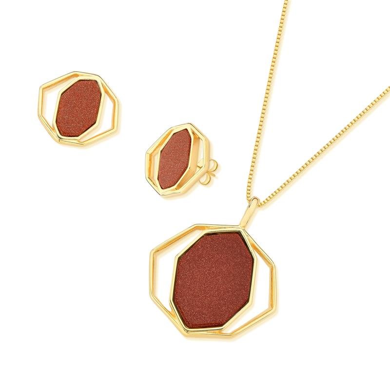 CONJUNTO FOLHEADO A OURO
