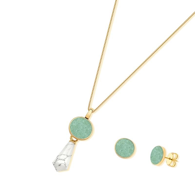 CONJUNTO FOLHEADO A OURO