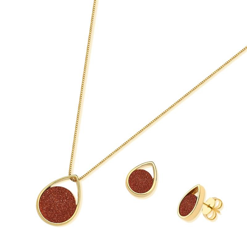 CONJUNTO FOLHEADO A OURO