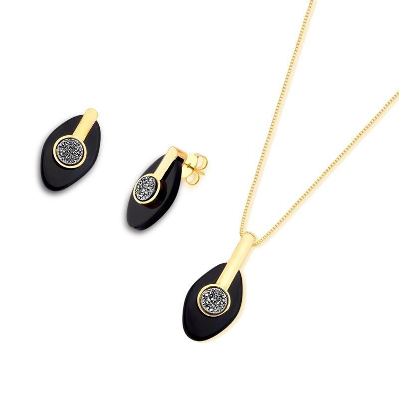 CONJUNTO FOLHEADO A OURO