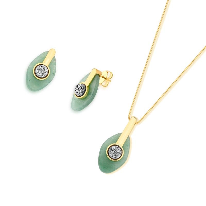 CONJUNTO FOLHEADO A OURO