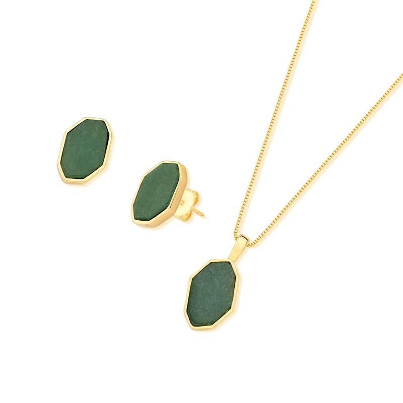 CONJUNTO FOLHEADO A OURO