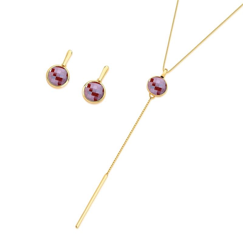 CONJUNTO FOLHEADO A OURO