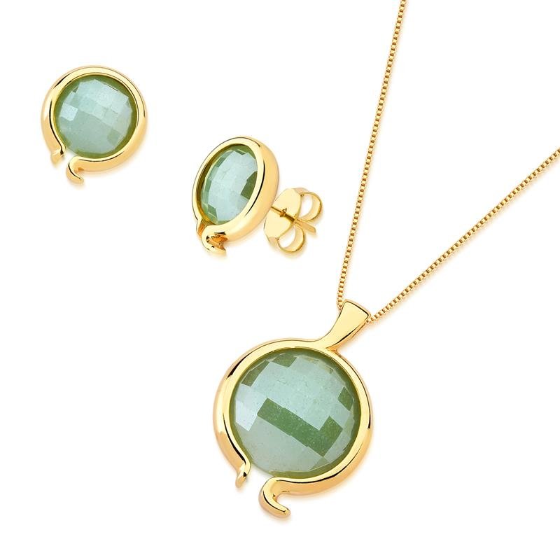 CONJUNTO FOLHEADO A OURO