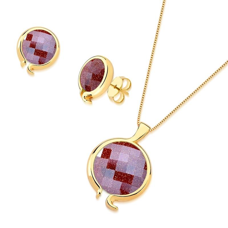 CONJUNTO FOLHEADO A OURO