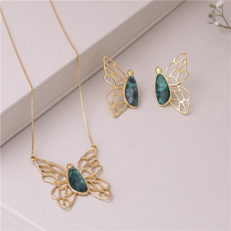 CONJUNTO FOLHEADO A OURO
