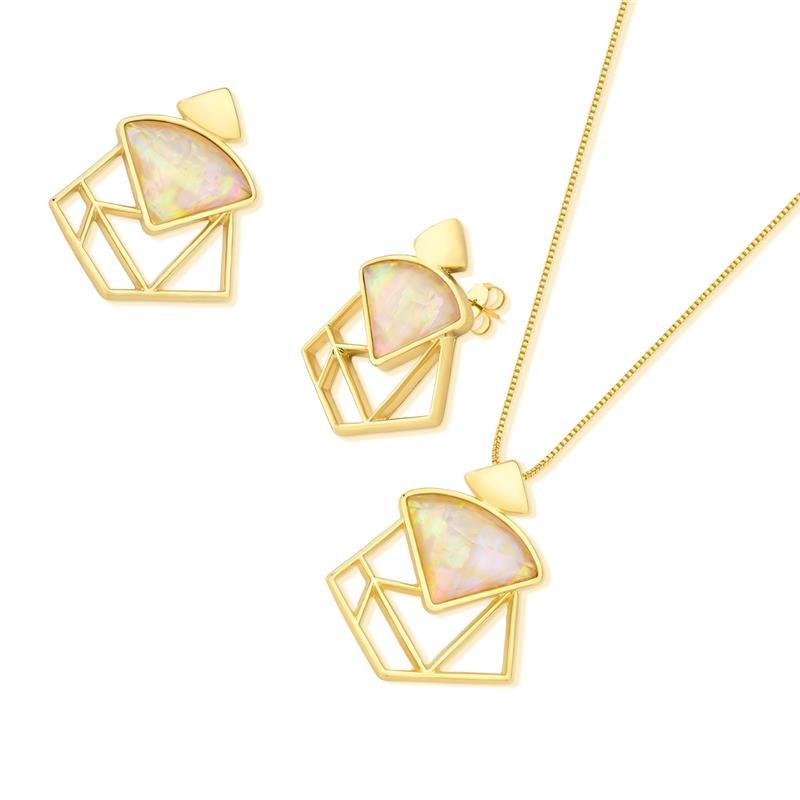 CONJUNTO FOLHEADO A OURO