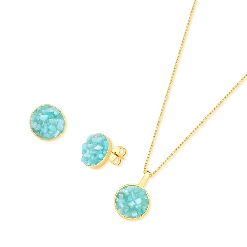 CONJUNTO FOLHEADO A OURO