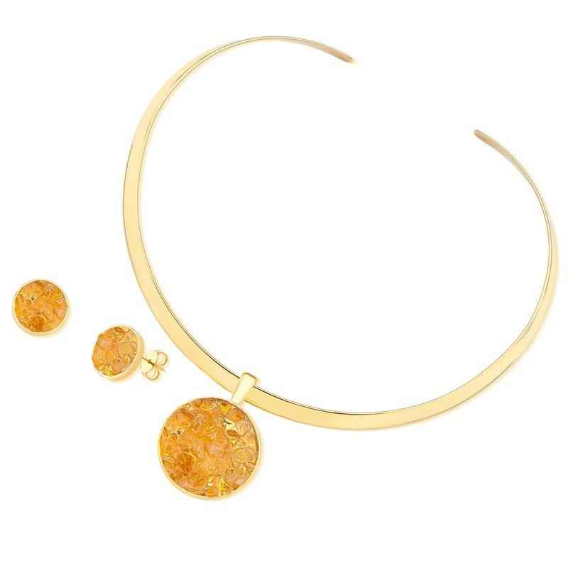 CONJUNTO FOLHEADO A OURO