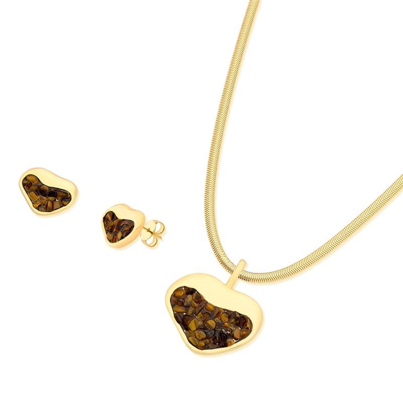 CONJUNTO FOLHEADO A OURO