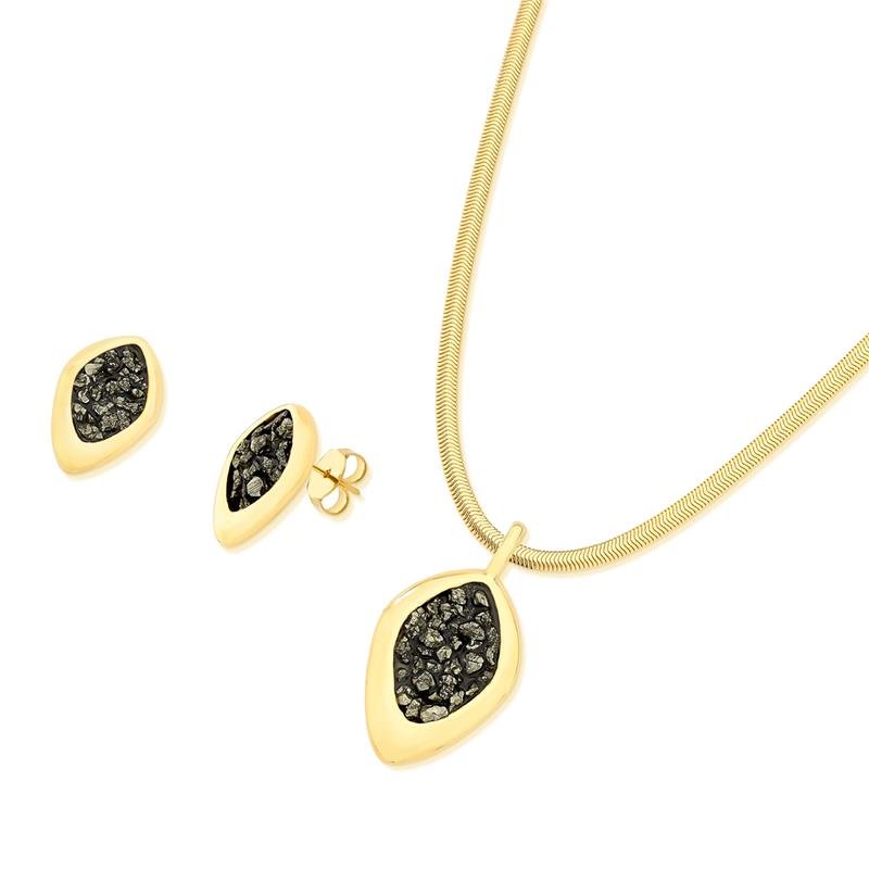 CONJUNTO FOLHEADO A OURO
