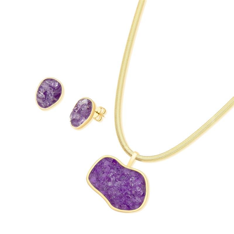 CONJUNTO FOLHEADO A OURO
