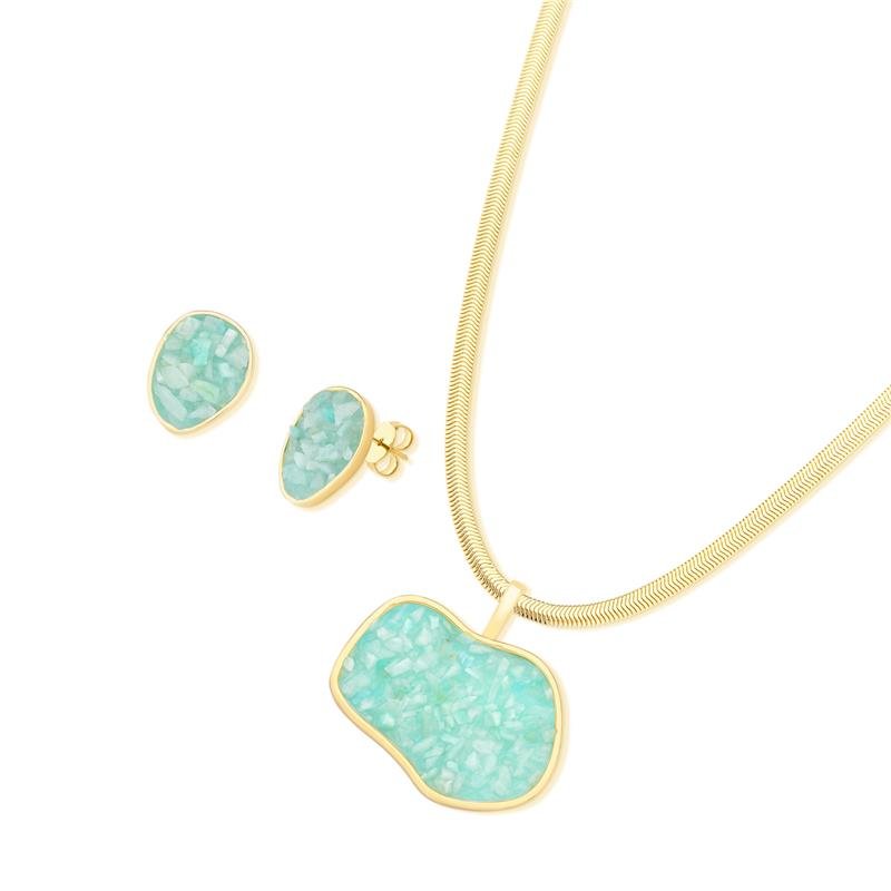 CONJUNTO FOLHEADO A OURO