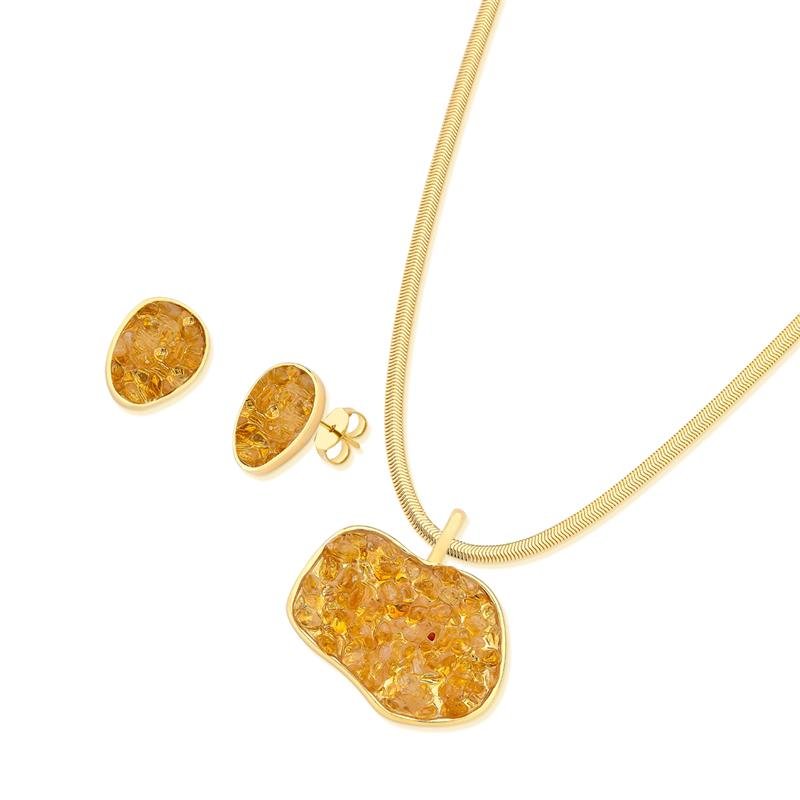 CONJUNTO FOLHEADO A OURO